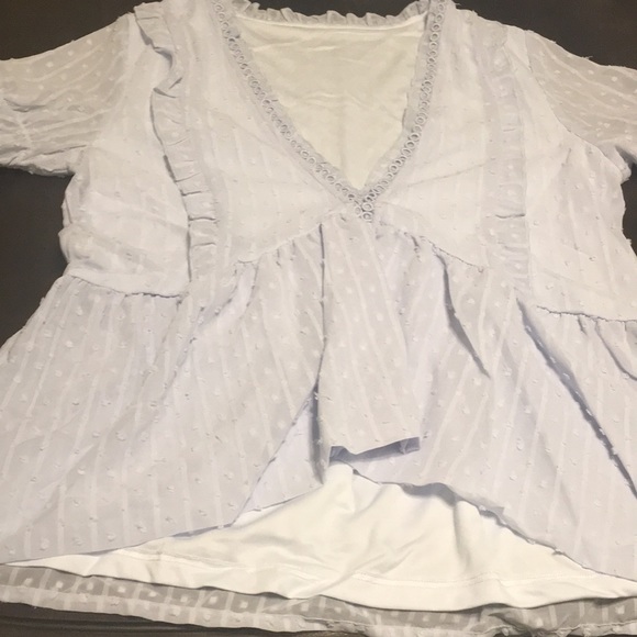 V-Neck Frill Hem Swiss Dot Top - Picture 7 of 8